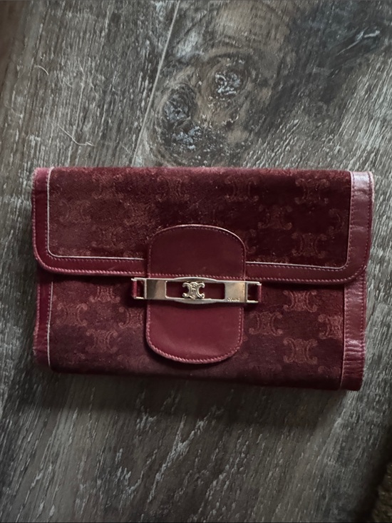 Celine Handbags - Celine Burgundy Leather-Trim Clutch Wallet